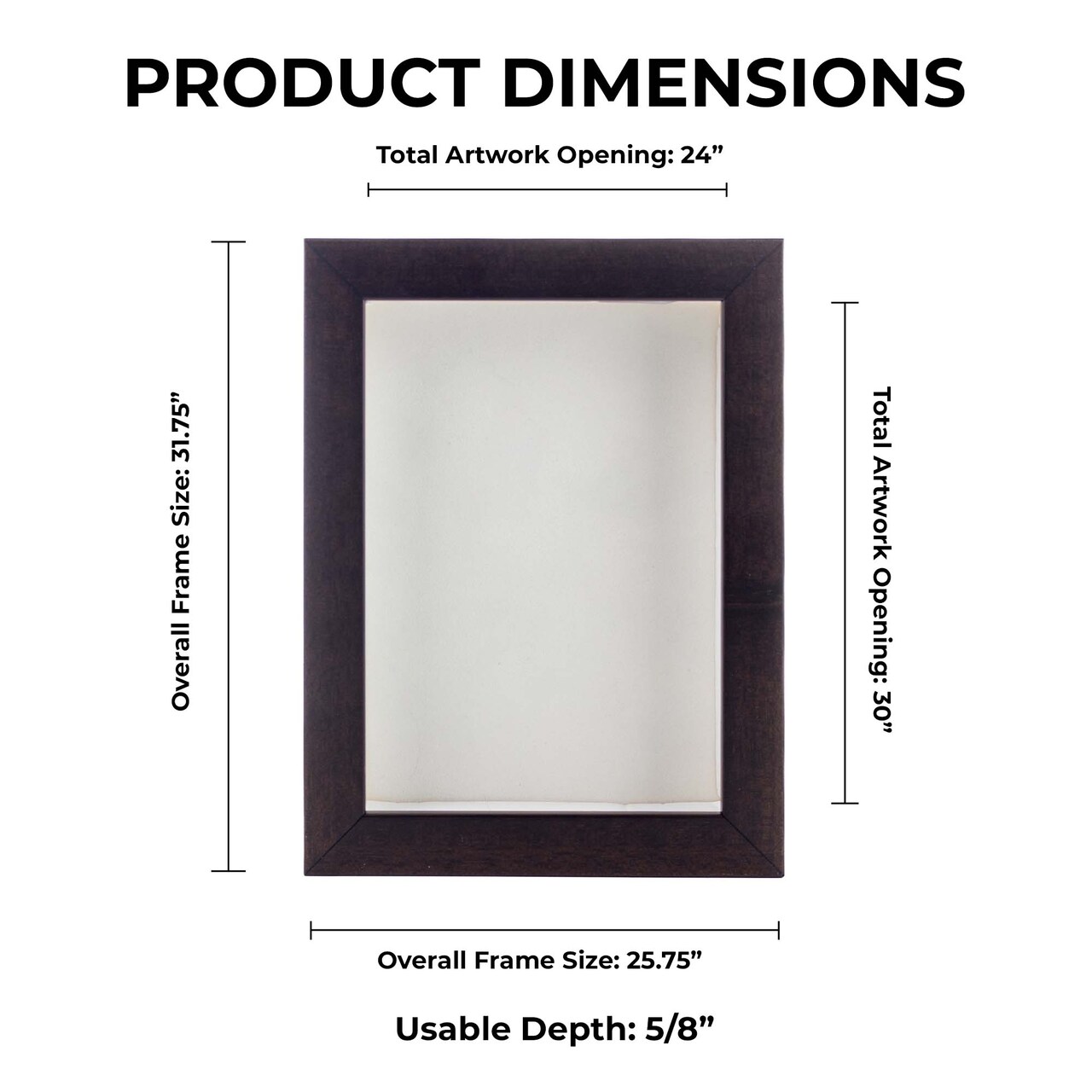 Rich Dark Brown Wood Shadow Box Frame with Acrylic Front - White Suede Backing, 30 Sizes